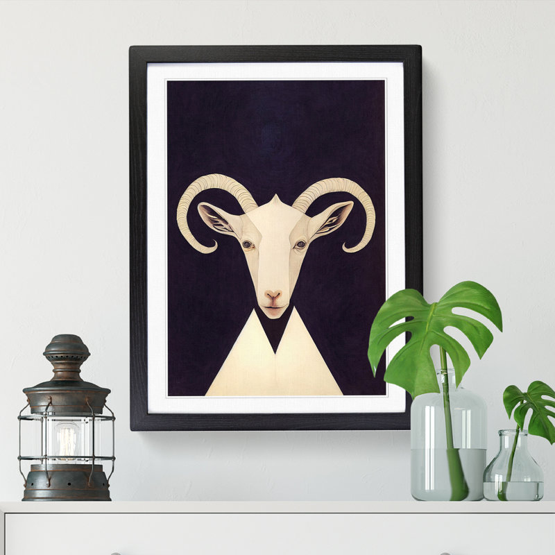 Kirkville Goat Contemporary 1 Piece Single Picture Frame Wall Art, 46cm H x 34cm W x 2cm D, Oak