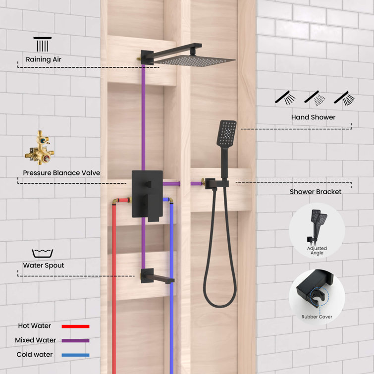 KIBI USA Cube Shower Column with Dual Function Shower Head Black Matte