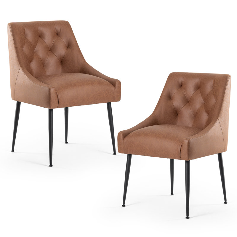 Dining Chairs (Set of 4) Mid Century Modern Kitchen Chair Comfortable Upholstered Faux Leather Dinner Chairs for Kitchen Dining Room