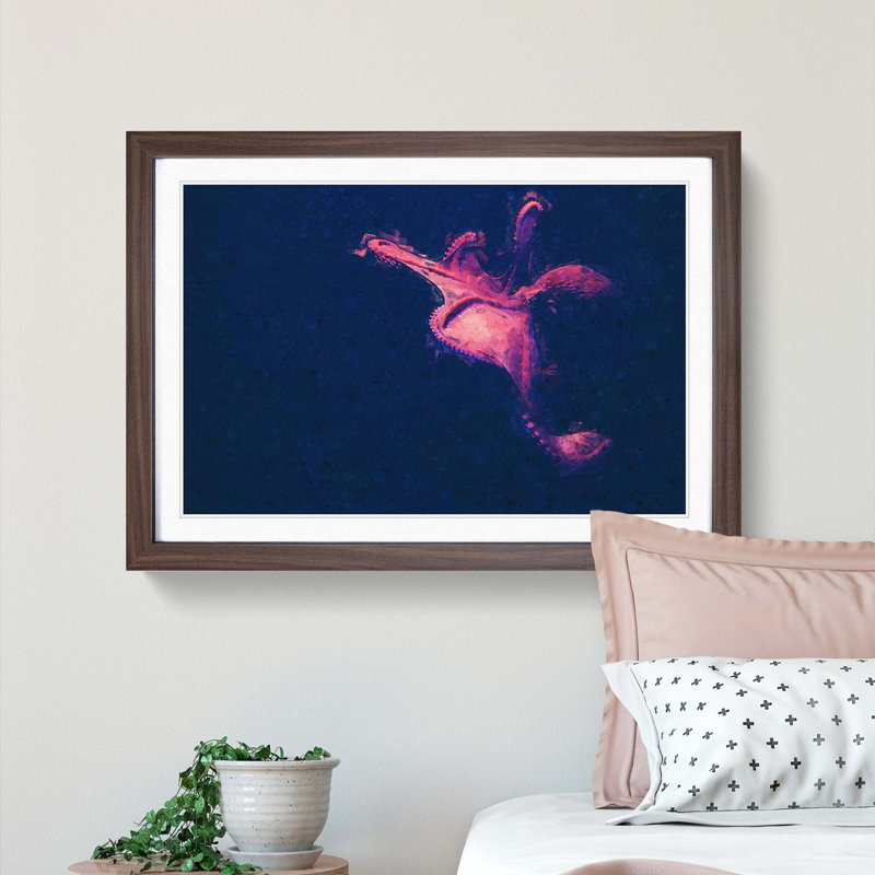 The Octopus in Abstract - Picture Frame Graphic Art Print, 27cm H x 36cm W x 2cm D, Walnut Framed