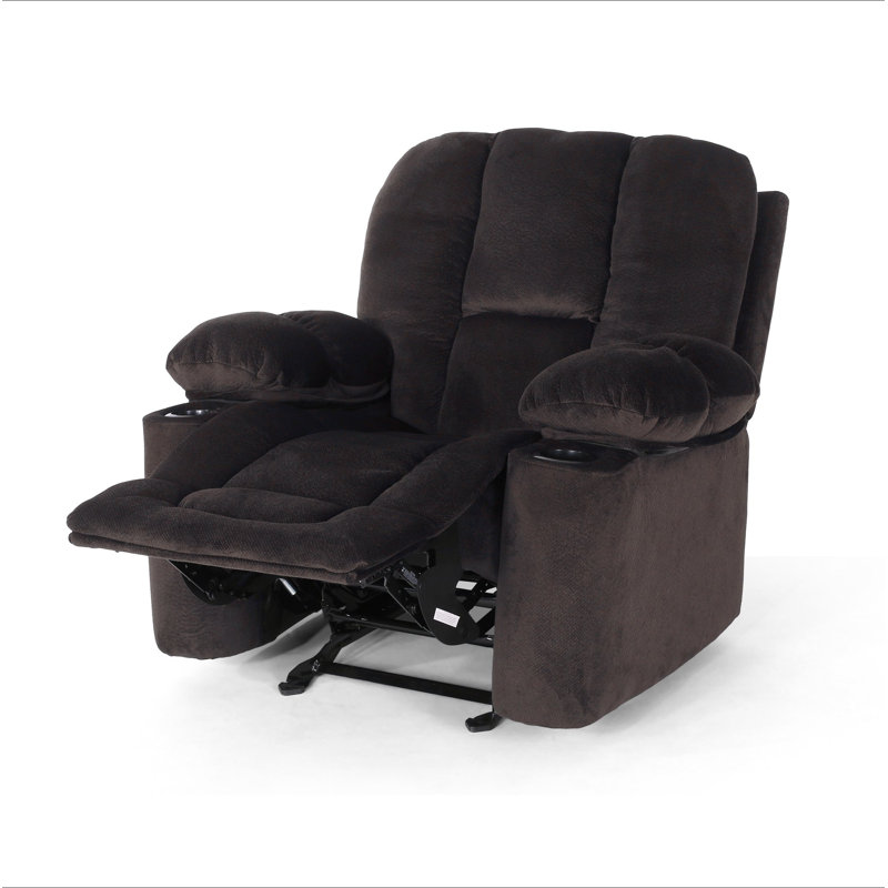 Luxueux fauteuil inclinable manuel en chocolat avec tissu doux pour la peau et deux porte-gobelets, Chocolat
