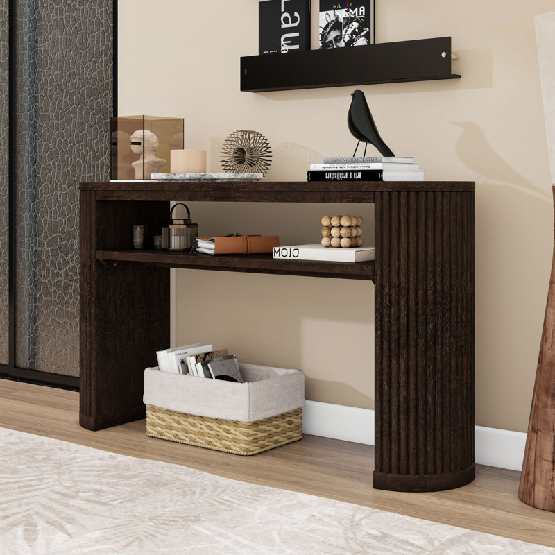 Vintage-Inspired Console Table with Ash Veneer Top and Shelf, Espresso