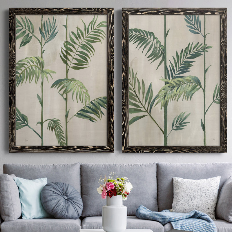 Modern Fronds II - ensemble de 2 peintures sur toile encadrées, H 31,5 po x l 47 po x P 1,5 po, Cadre noir