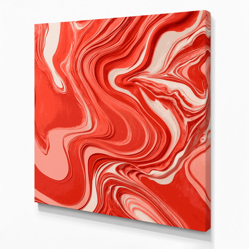 Abstrait art fluide sur toile rouge 64, H 16 po x l 16 po