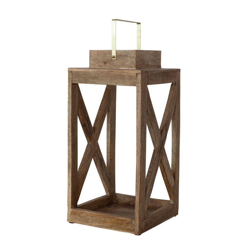 Lanterne artisanale en bois de manguier avec poignée en fer