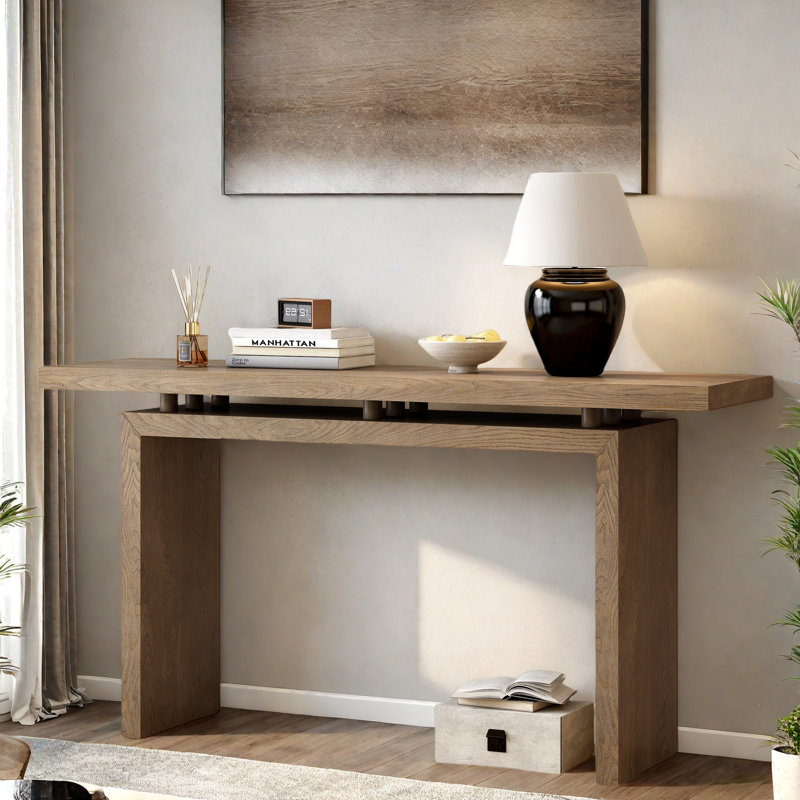Simple Console Table With Clever Tabletop Design And Elegant And Lively Shape, Natural