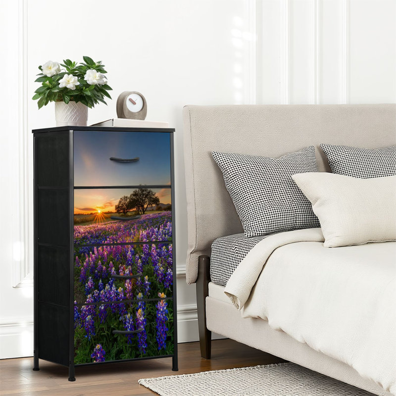 4 Drawer Dresser for Bedroom, Narrow Chest of Drawers, Wooden Top and Study Iron Frame 18"x37.5"-(WxH)