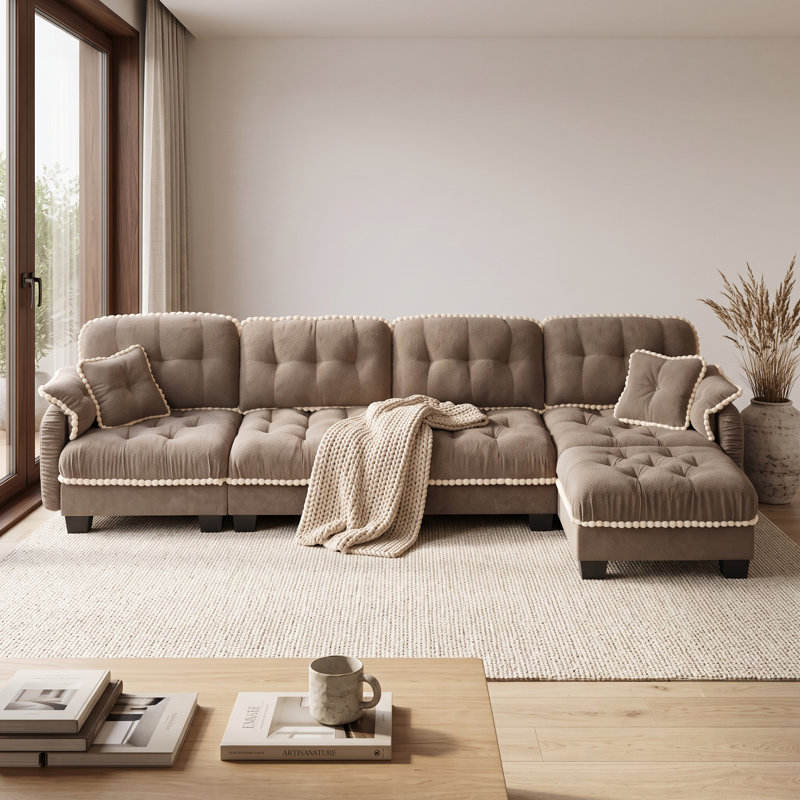 131.5 " Velvet L-Shaped Sectional, Blue Velvet