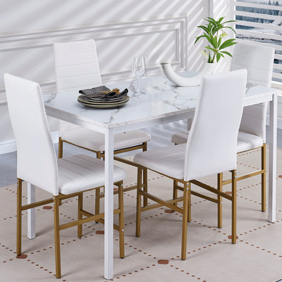 5-piece Dining Set, Kitchen Table Chairs Set Of 4 For Kitchen & Dining Room, Dinette, Space-saving With Mdf Board Table Top