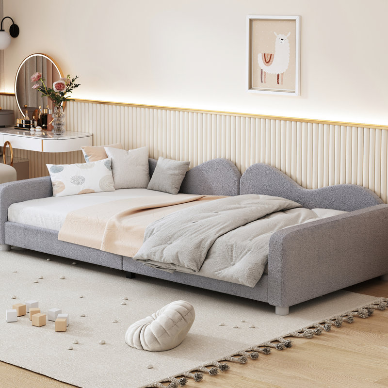 Lit de jour simple rembourré gris avec tissu et joli nuage - sans sommier, Gris