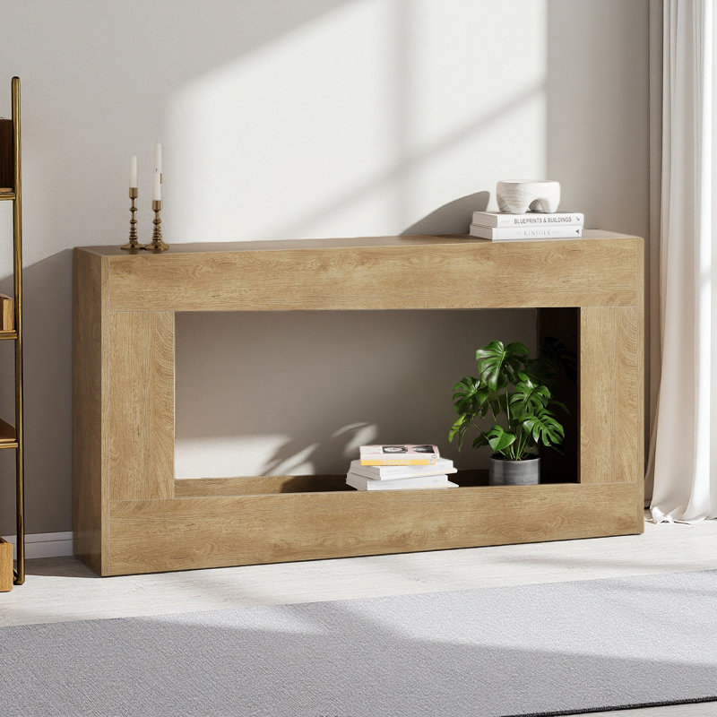 Console de 63 pouces en bois, longue table d'entrée avec tablette de rangement, canapé-lit Farmhouse étroit derrière le canapé pour le salon