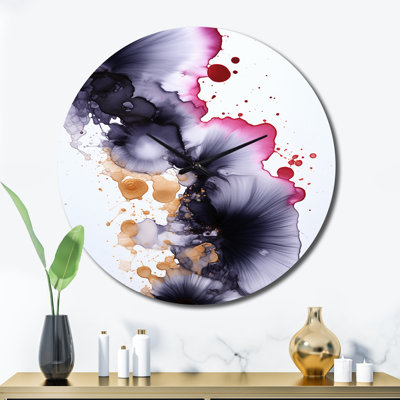 Horloge murale délicate fluidité magenta et or encre V - Peinture abstraite