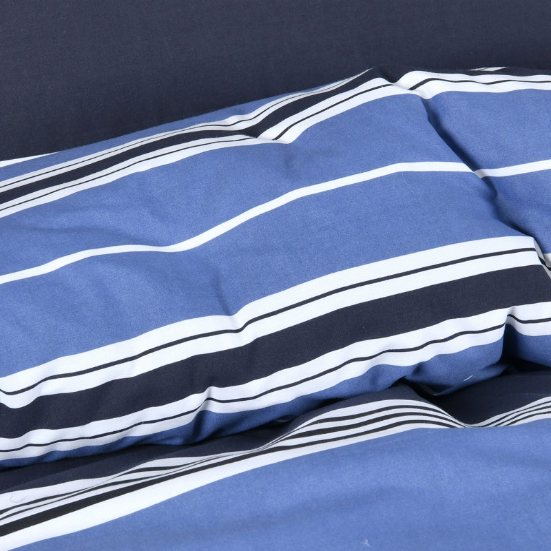Cotton Blend Bedding, Double Duvet Cover + 2 Pillowcases, Navy Striped