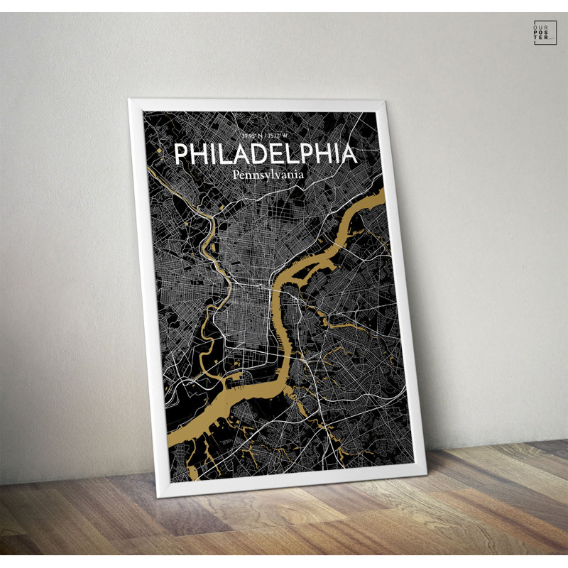 Philadelphia City Map - impression d'art graphique, H 27,6 po x l 19,7 po