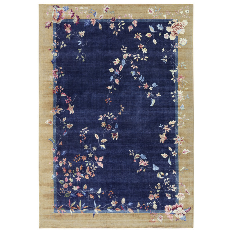 Machine Woven Blue/Gold/Beige Rug, Rectangle 200 x 290cm