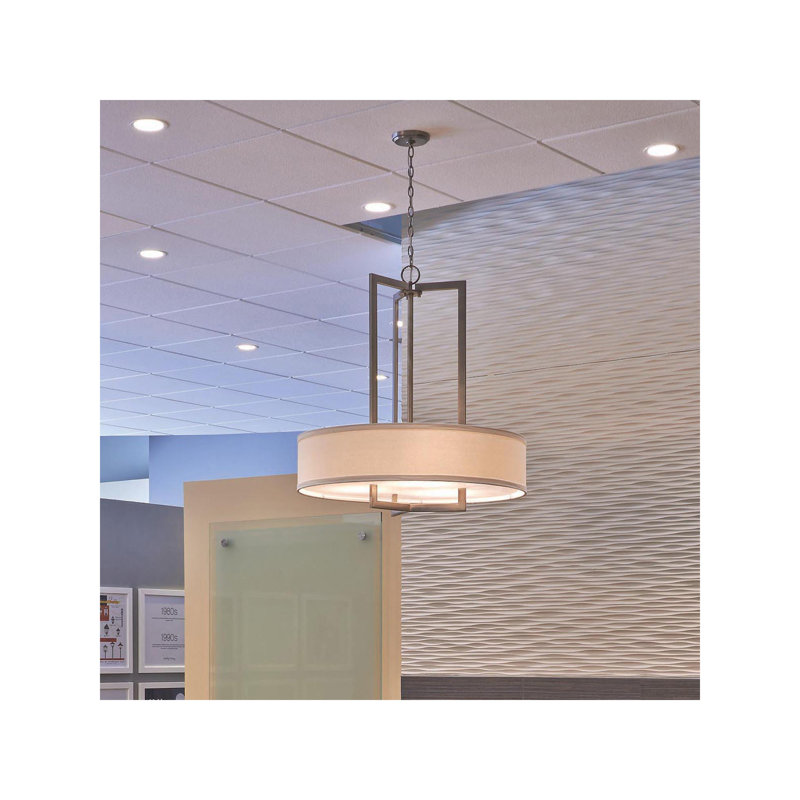 Luminaire suspendu tambour unique et remarquable à 3 lumières Hampton, H 33 po x l 30 po x P 26 po, Nickel antique