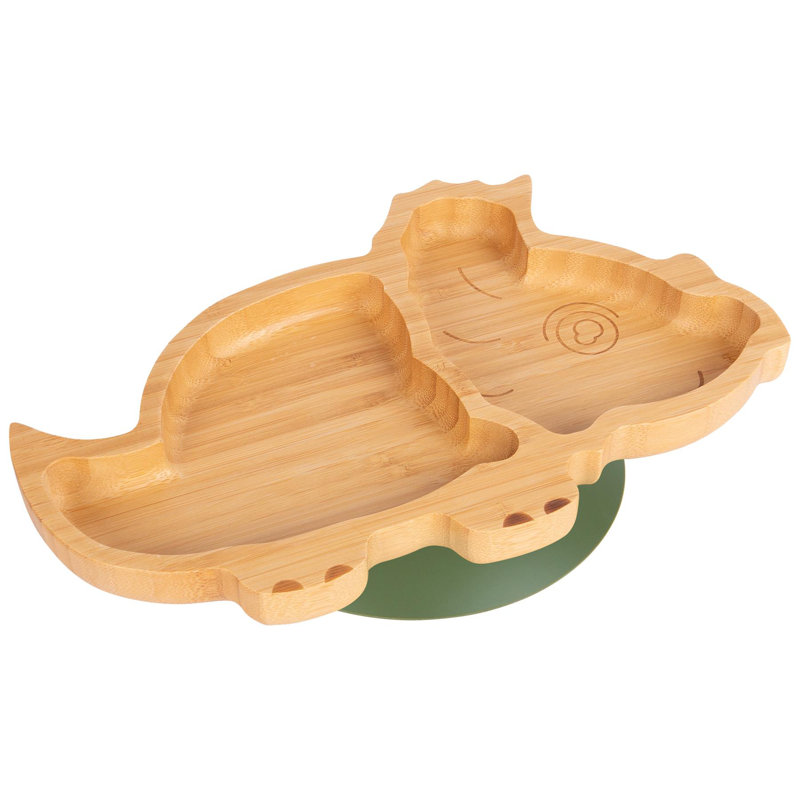 Tiny Dining - Dinosaur Bamboo Suction Plate, Olive Green