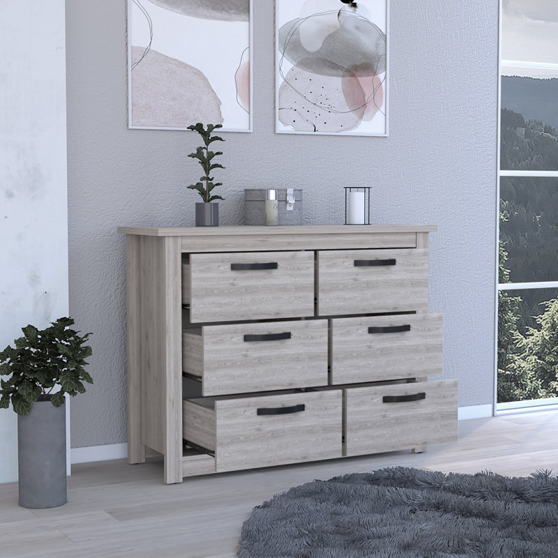 Commode double 6 tiroirs l 47,24 po, Gris