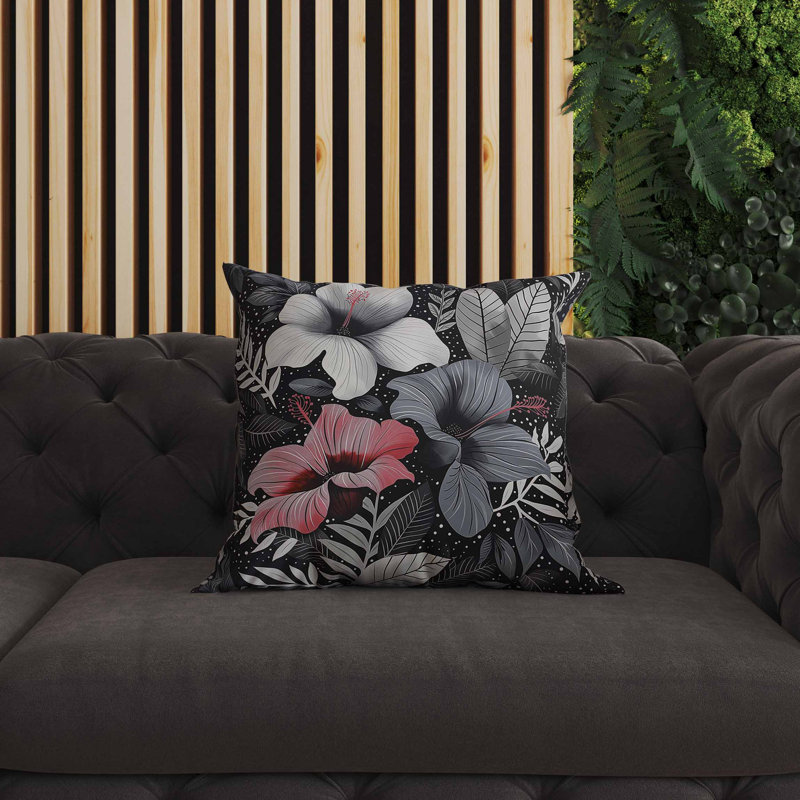 Coussin intérieur / extérieur Floral Dots, Gris, Carré 16 po