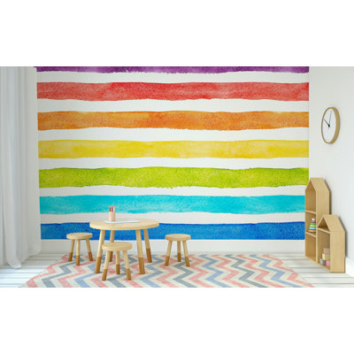 Rainbow Watercolor Stripe Wallpaper on White