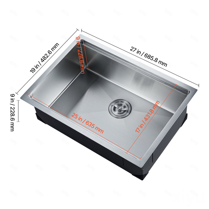 Poste de travail d'évier de cuisine de 27 pouces, évier encastré en acier inoxydable 304, cuve de ferme à simple cuve avec rebord et accessoires multiples, éviers de lave-vaisselle pour véhicules récréatifs, cuisine de préparation