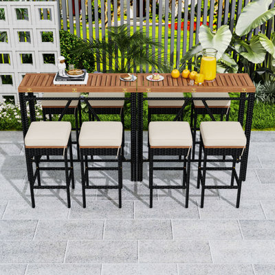 10-Piece Outdoor Wood Bar Height Table with Stools