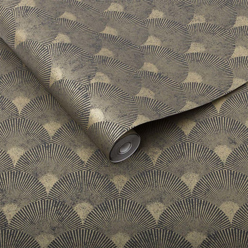 Fan Metallic Wallpaper Double Roll, Black/Gold