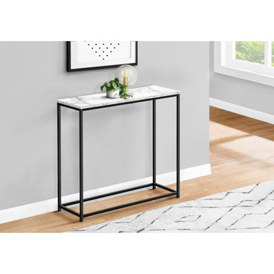 Accent Table, Console, Entryway, Narrow, Sofa, Living Room, Bedroom, White Marble Look Laminate, Black Metal, Contemporary, Modern Side Table
