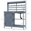 Banc de rempotage gris avec évier et tablettes en bois