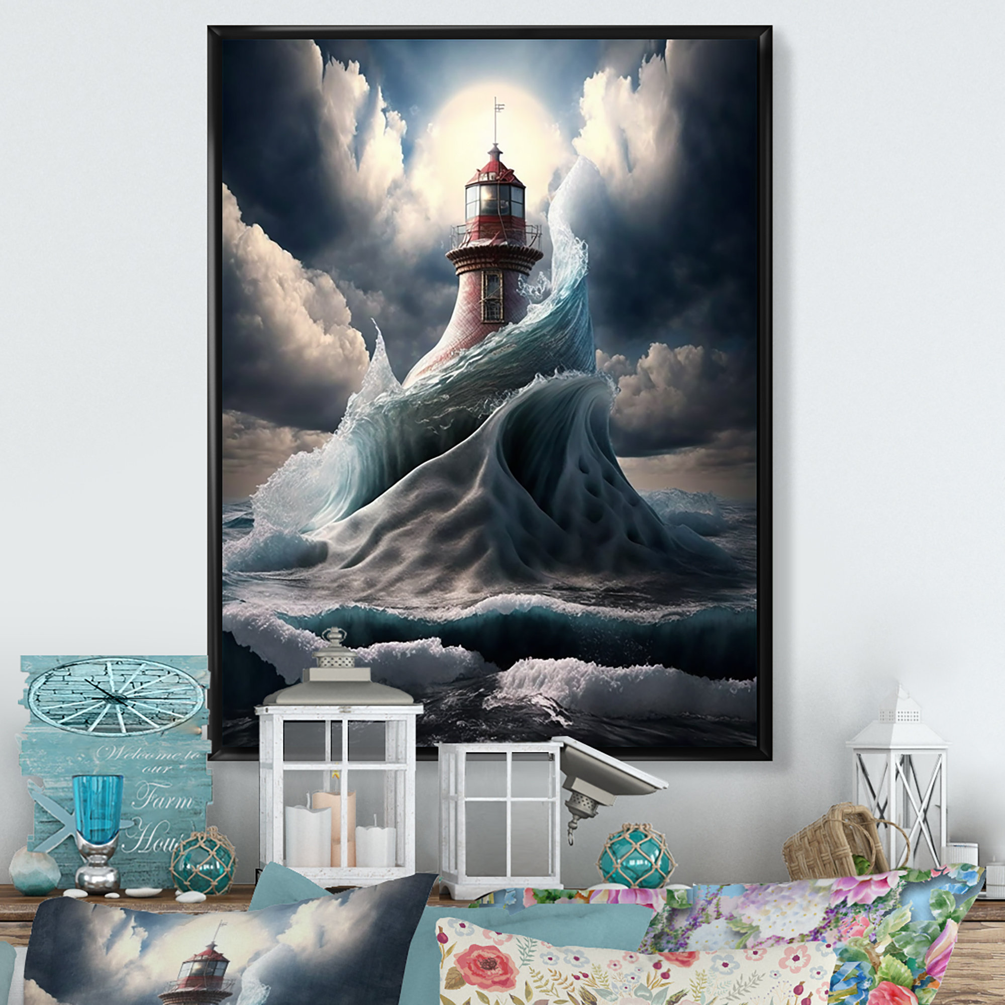 Designart 'Fantasy Lighthouse in The Arctic Ocean VI' Beach Canvas Wall Art - 24 in. Wide x 32 in. High