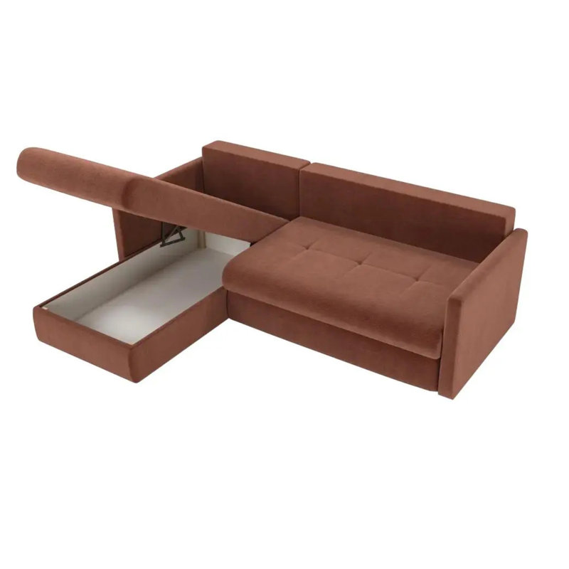  Orea Corner Sofa Bed with Large Sleeping Function and Double Storage Container 227x150cm Elegant Living Room, Right, Orange