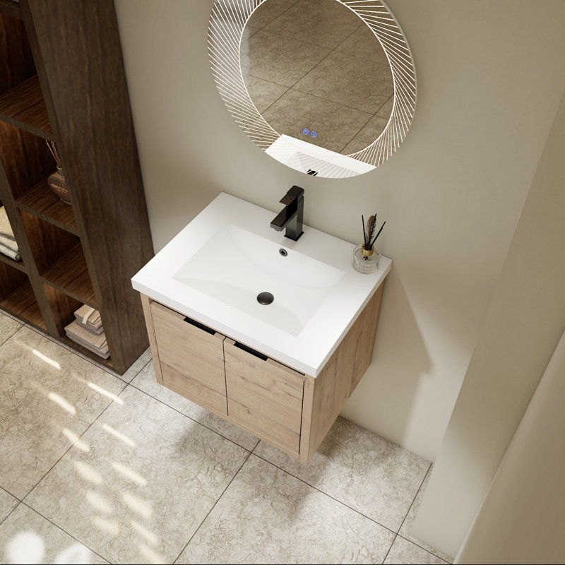 Meuble-lavabo 24 po avec lavabo et rangement à fermeture en douceur, Bois clair