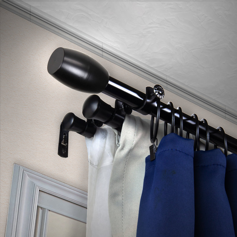 Aginah Steel Adjustable Triple Curtain Rod, Black, 28" - 48"