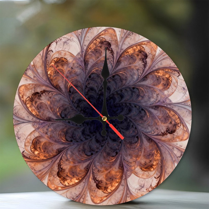 Horloge murale ronde en bois 10 po, mouvement à quartz silencieux, imprimé UV, à piles, Mauve / gris / cuivre