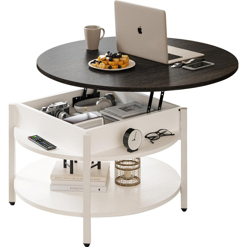 Table basse ronde à plateau relevable avec rangement et ...