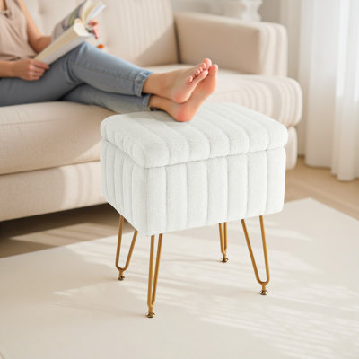 Tabouret de coiffeuse moderne avec 4 pieds en métal et rangement, repose-pieds multi-usage pour chambre de maquillage