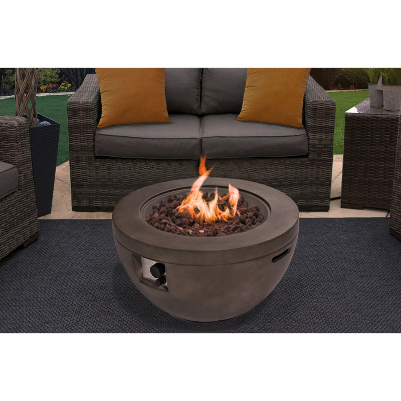 Raci Round Polyresin Propane Smokeless Fire Pit, Dark Grey