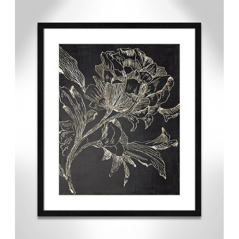 «Clarendon Golden Flower Folklore I» par Asia Jensen, reproduction de cadre photo, H 25,5 po x l 21,5 po, Grain de bois noir