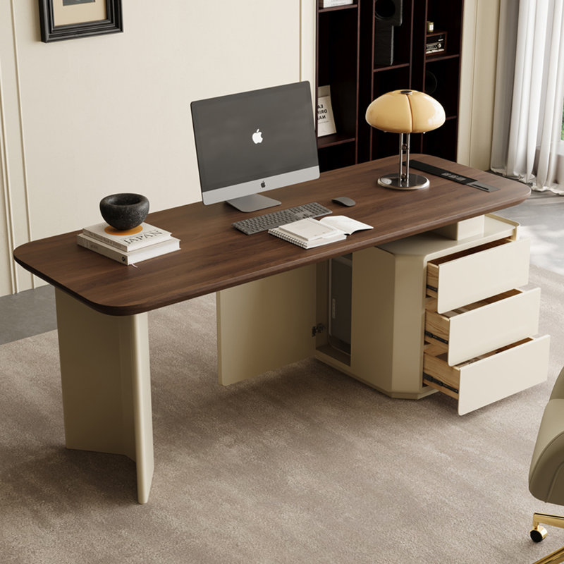Bureau rectangulaire en bois manufacturé blanc et brun noisette, Orienté à droite, H 29,53 po x l 62,99 po x P 27,56 po
