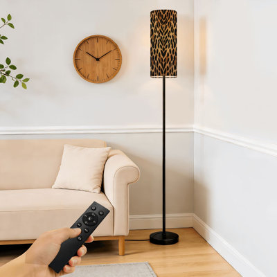 Lampe sur pied en tissu de peau de léopard avec imprimé guépard, lampe sur pied à intensité variable avec télécommande, pédale, abat-jour, abat-jour haut, lampe de coin pour le salon, la chambre et le bureau
