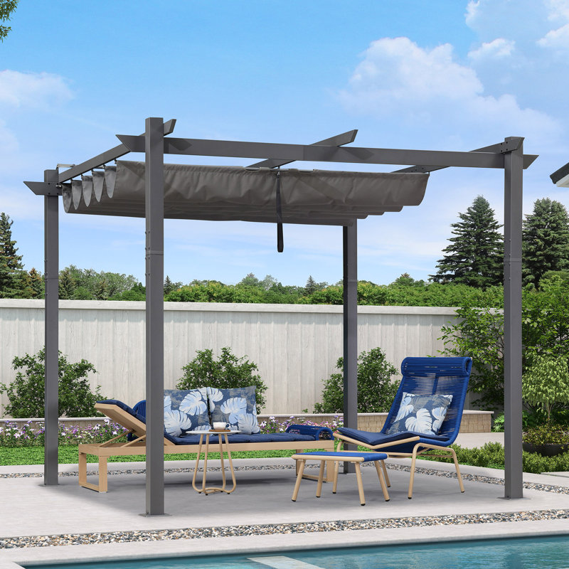 Pavillon de jardin mauve 10 pi L 10 pi. Pergola en aluminium avec auvent, Gris
