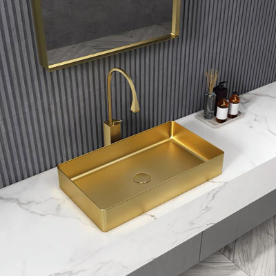 Homary 14.96'' Gold Stainless Steel Rectangular Bathroom Sink