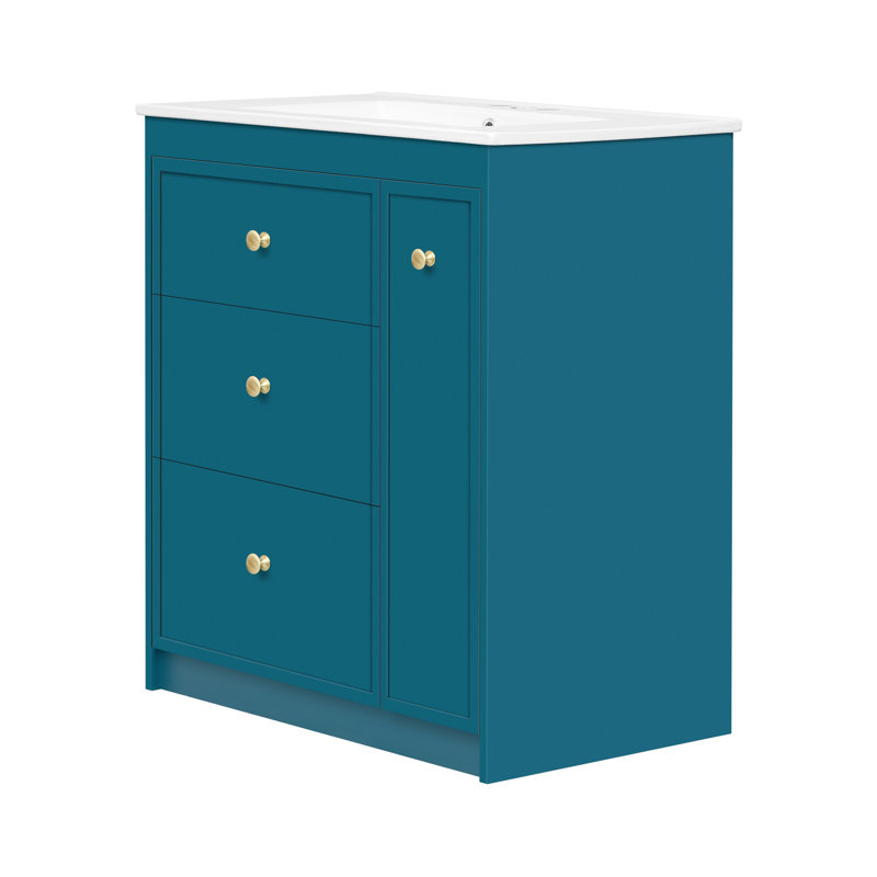 Meuble-lavabo simple 30 po avec comptoir en céramique blanche à poser