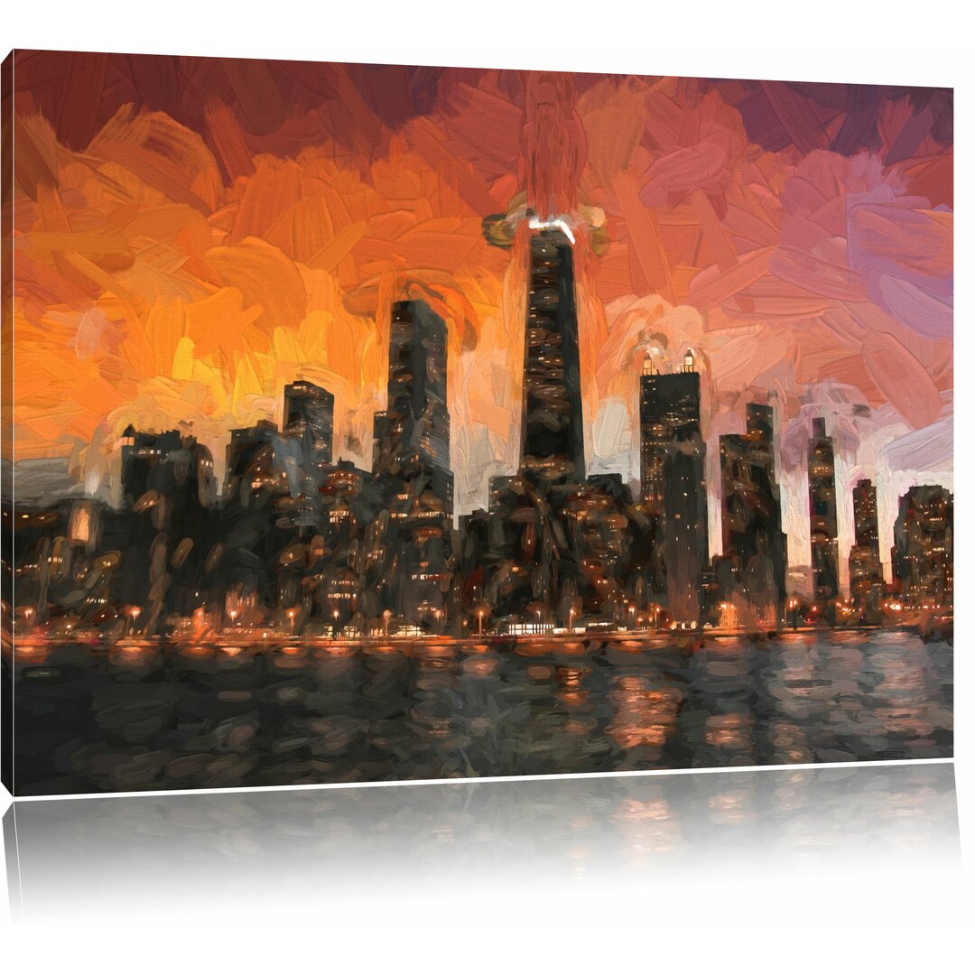 Leinwandbild "Chicago-Wolkenkratzer-Silhouette bei Sonnenuntergang", Grafikdruck