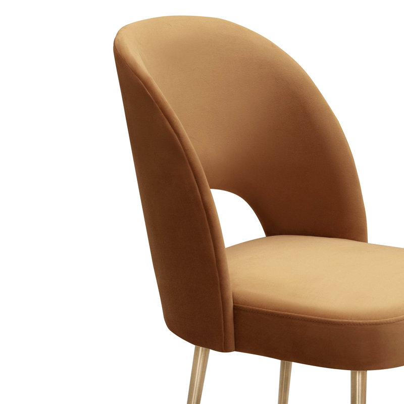49cm H Velvet Upholstered Side Chair, Cognac Brown