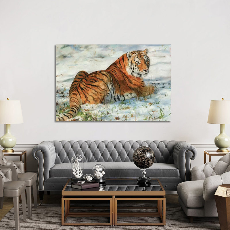 Tiger In Snow - Wrapped Canvas Print, 152.5 cm H x 101.5 cm W