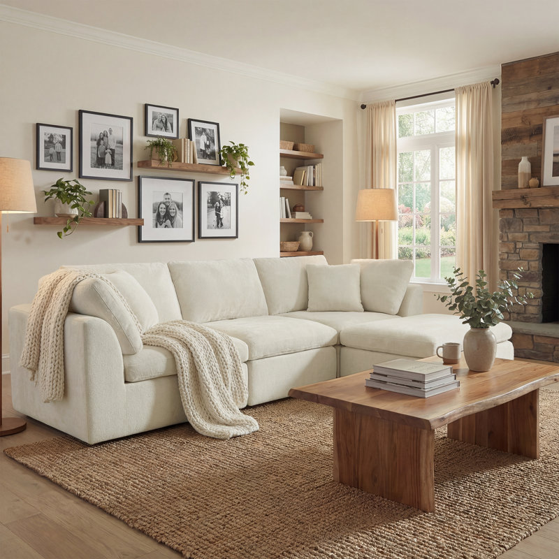 108" 4-Piece Modular Sectional Sofa With Chenille Fabric, Frameless Design & Cloud-Like Comfort, Cream Polyester