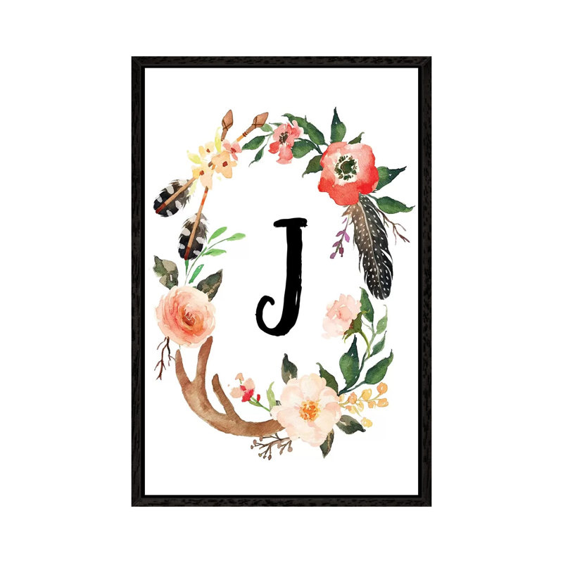 J (Initial) 1 Piece Painting on Canvas, 66.04cm H x 45.72cm W x 3.81cm D, Black Framed