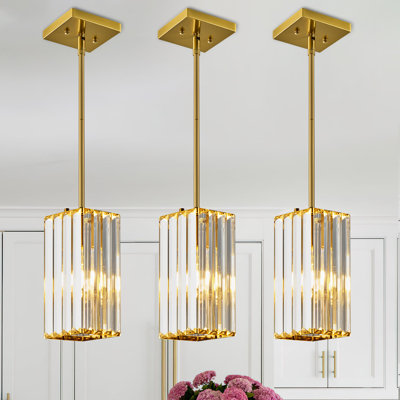 Modern Pendant Light Rectangle Pendant Lighting Mini Crystal Chandeliers Adjustable Pendant Light Fixture for Kitchen Island Dinning Room Living Room
