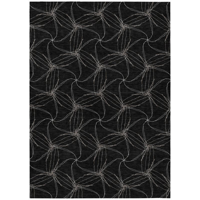 10' X 14' Black And Ivory Geometric Washable Indoor Outdoor Area Rug